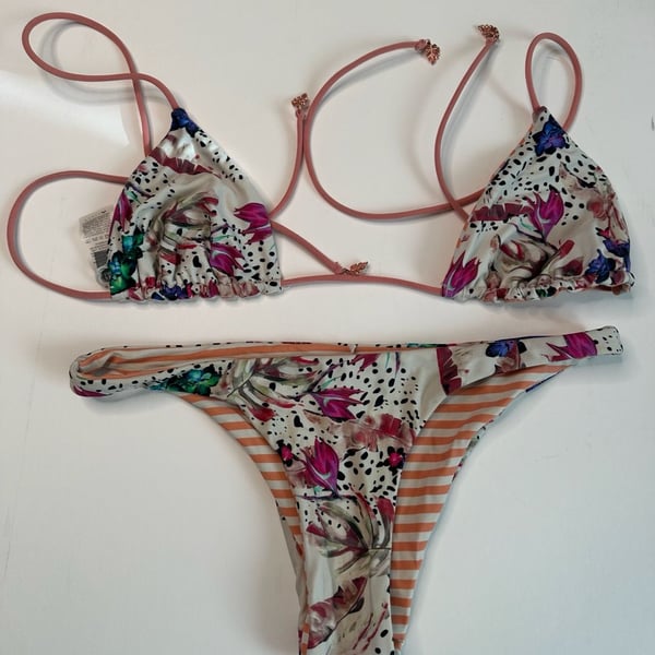 Rusty Women's Reversible Floral and Striped Triangle Bikini Set Size 6