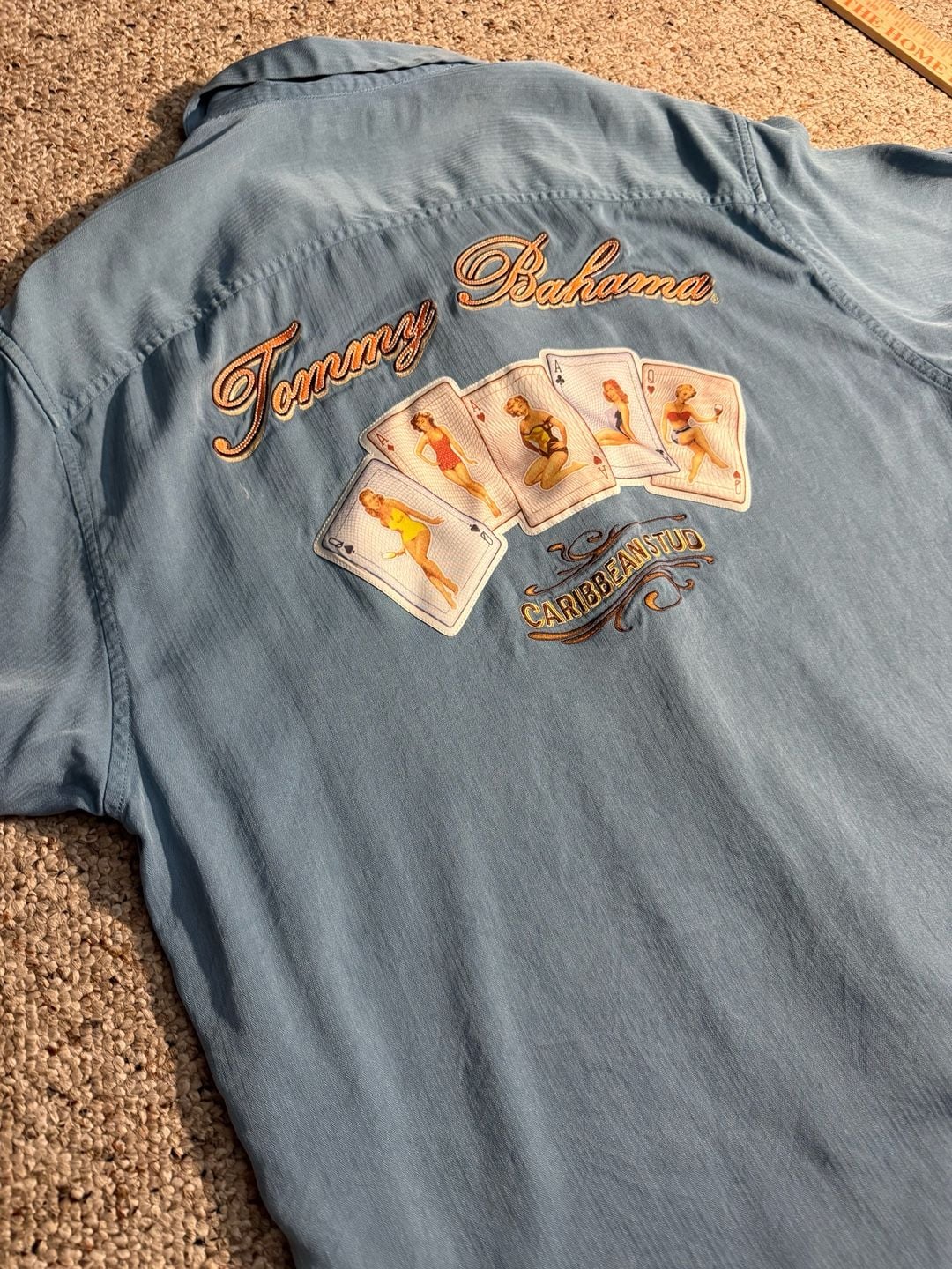 Tommy Bahama 100% Silk Caribbean Stud Pin-Up Girl Poker Cards Hawaiian Shirt 2