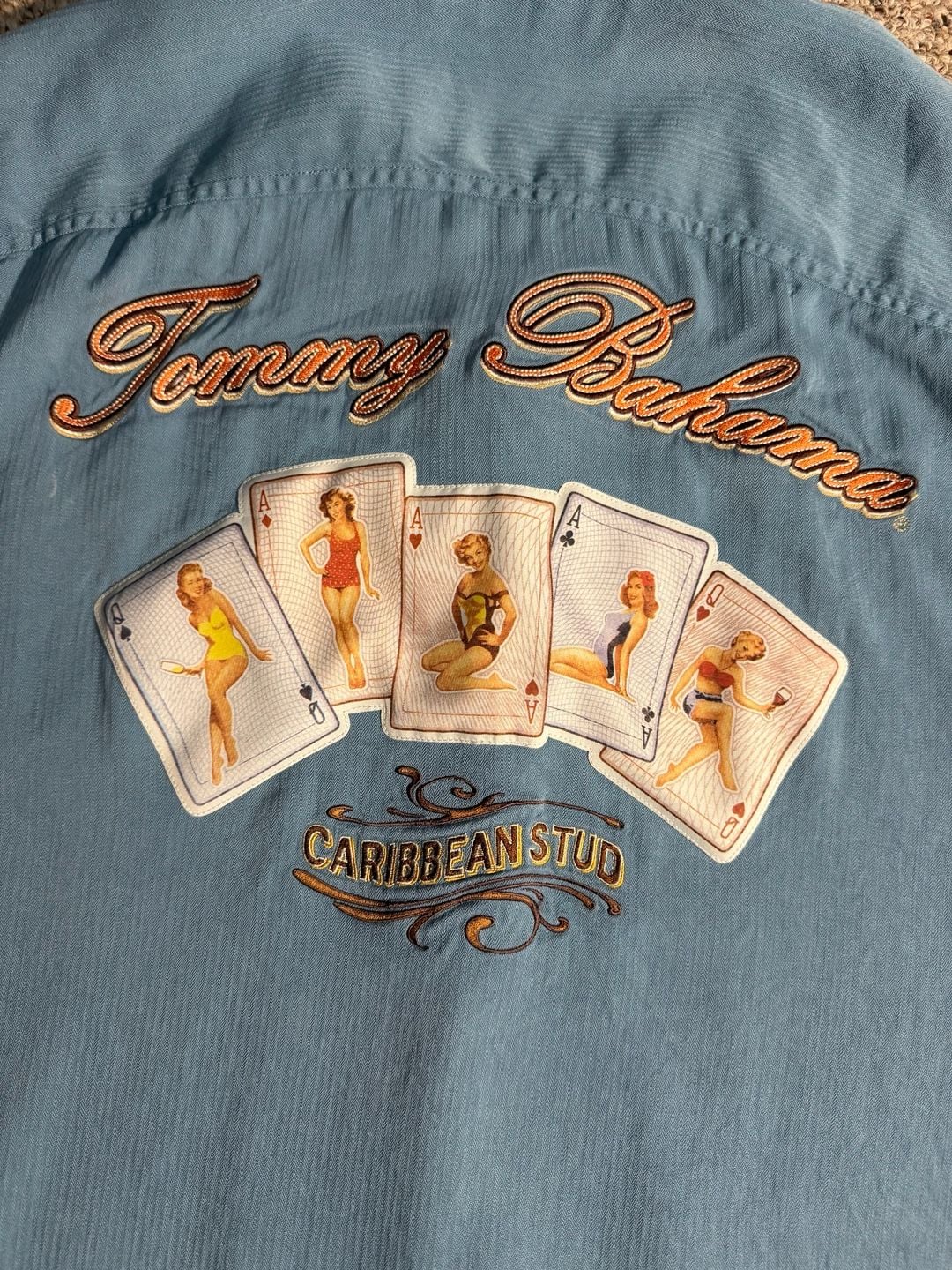 Tommy Bahama 100% Silk Caribbean Stud Pin-Up Girl Poker Cards Hawaiian Shirt 3