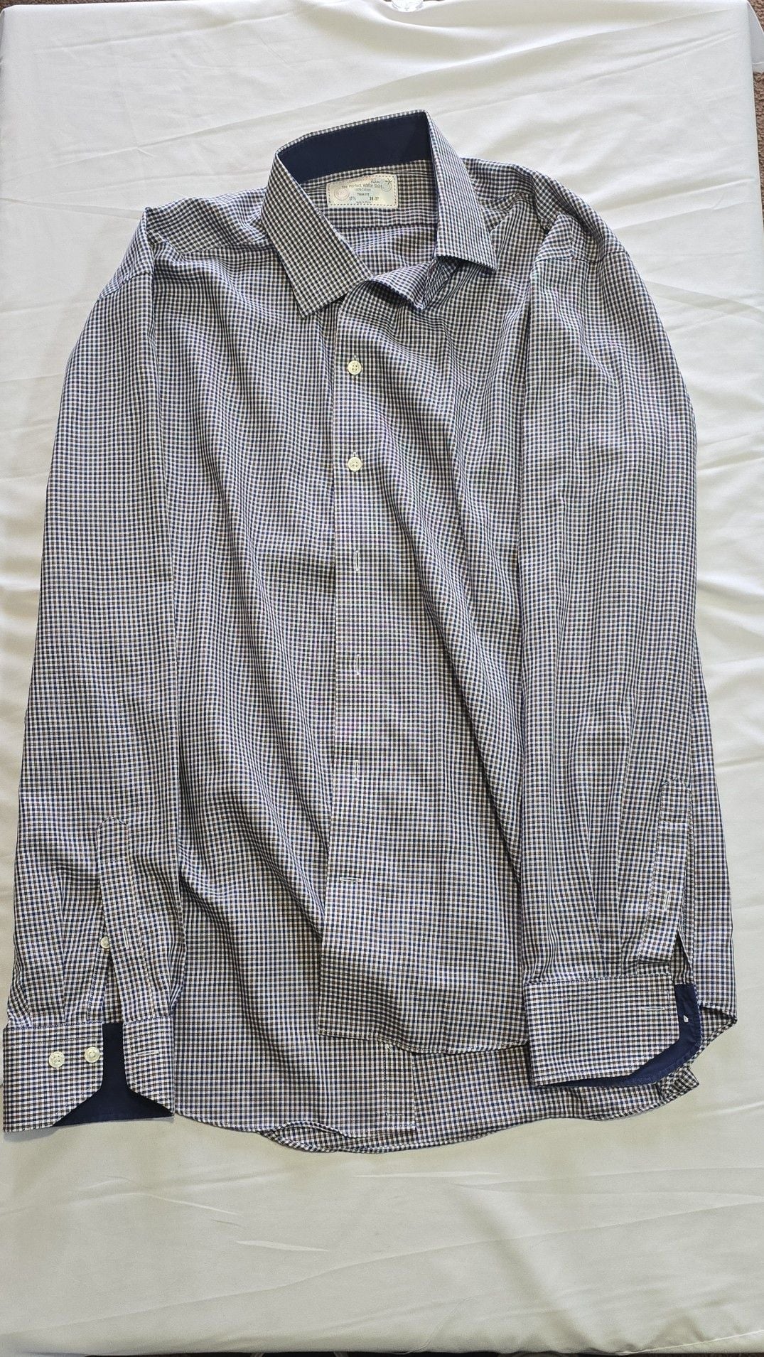 Lorenzo Uomo The Perfect White Shirt Trim Fit Gingham Check Dress Shirt 17.5 36-37 2
