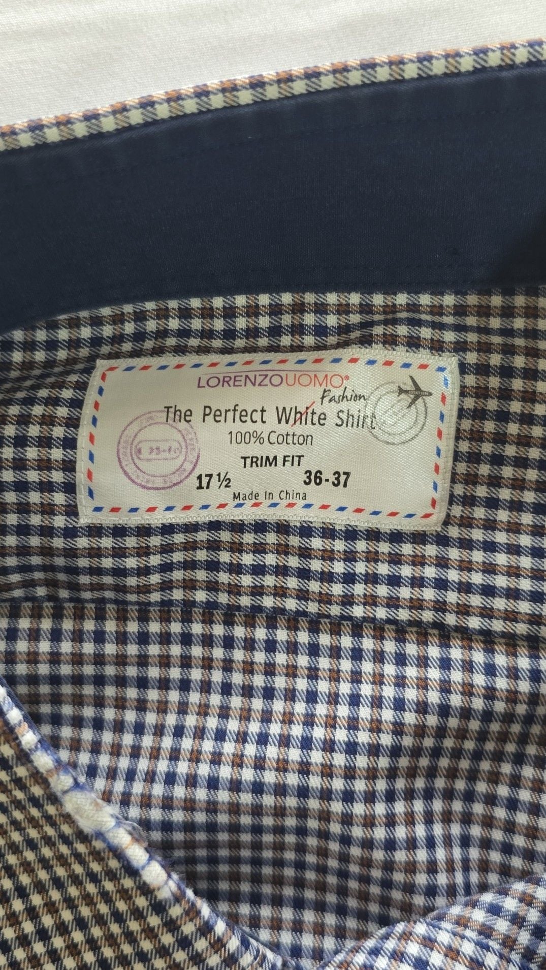 Lorenzo Uomo The Perfect White Shirt Trim Fit Gingham Check Dress Shirt 17.5 36-37 3