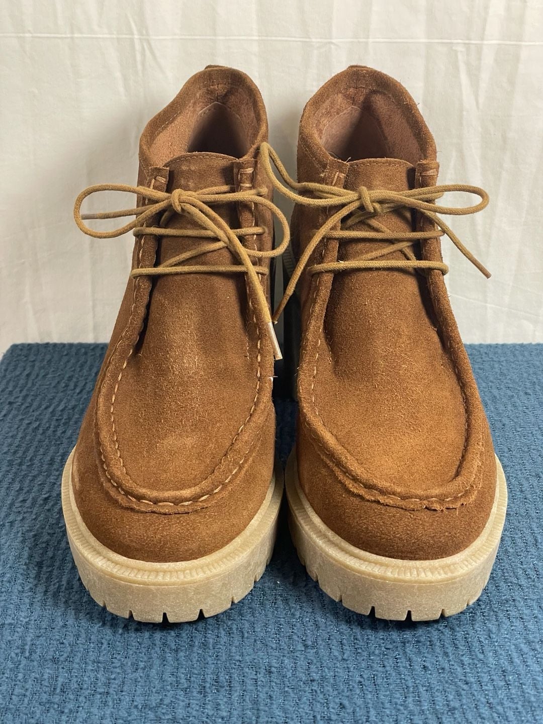 Lucky Brand Hollia Suede Lace-Up Lug Sole Heeled Booties in Cognac 3