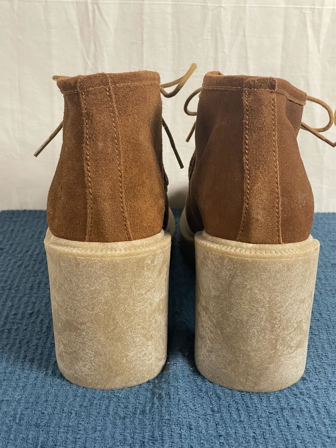 Lucky Brand Hollia Suede Lace-Up Lug Sole Heeled Booties in Cognac 7