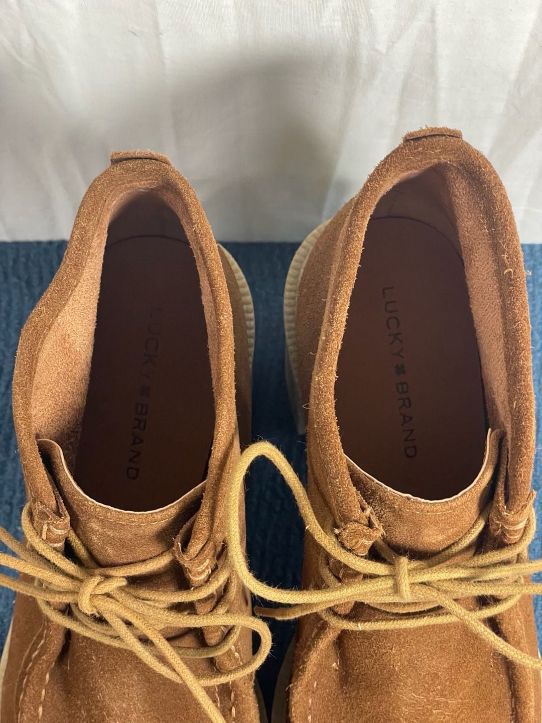Lucky Brand Hollia Suede Lace-Up Lug Sole Heeled Booties in Cognac 8