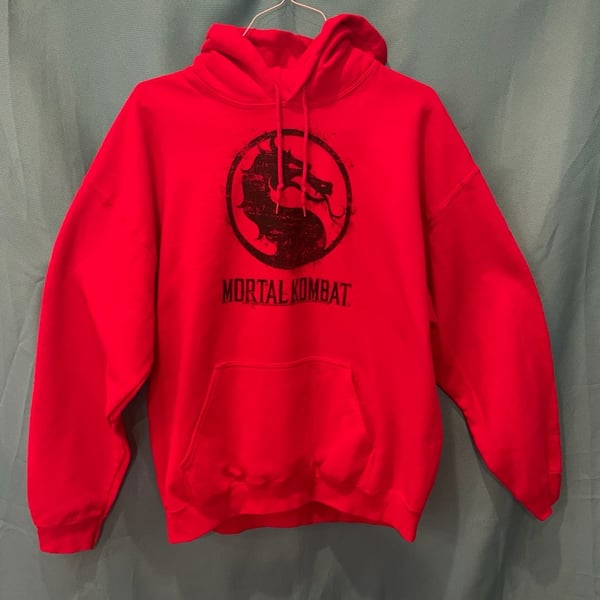 Mortal Kombat  Dragon  Logo Red Pullover Hoodie Mens Size XL