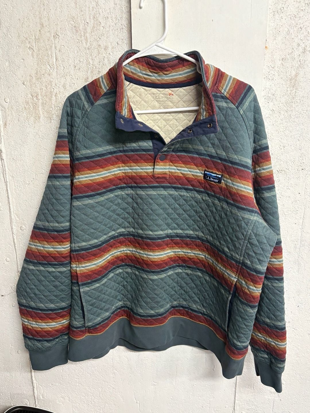 L.L.Bean Men's Quilted Mockneck Sweatshirt in Multi-Stripe 2