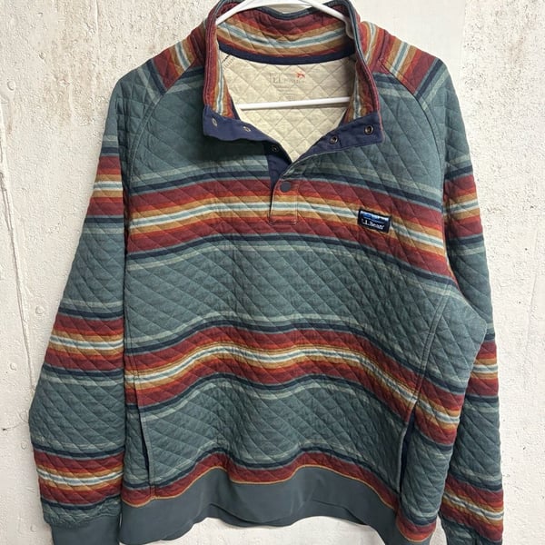 L.L.Bean Men's Quilted Mockneck Sweatshirt in Multi-Stripe