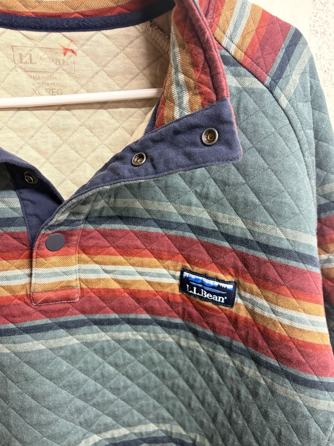 L.L.Bean Men's Quilted Mockneck Sweatshirt in Multi-Stripe 3