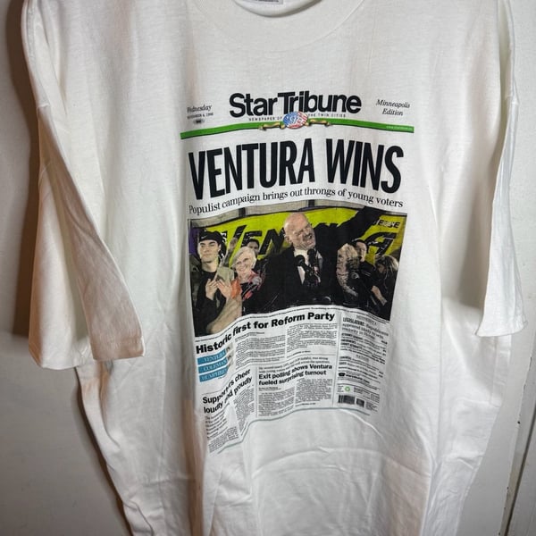 Vintage 1998 Jesse Ventura Minnesota Governor Election Star Tribune Shirt XXL