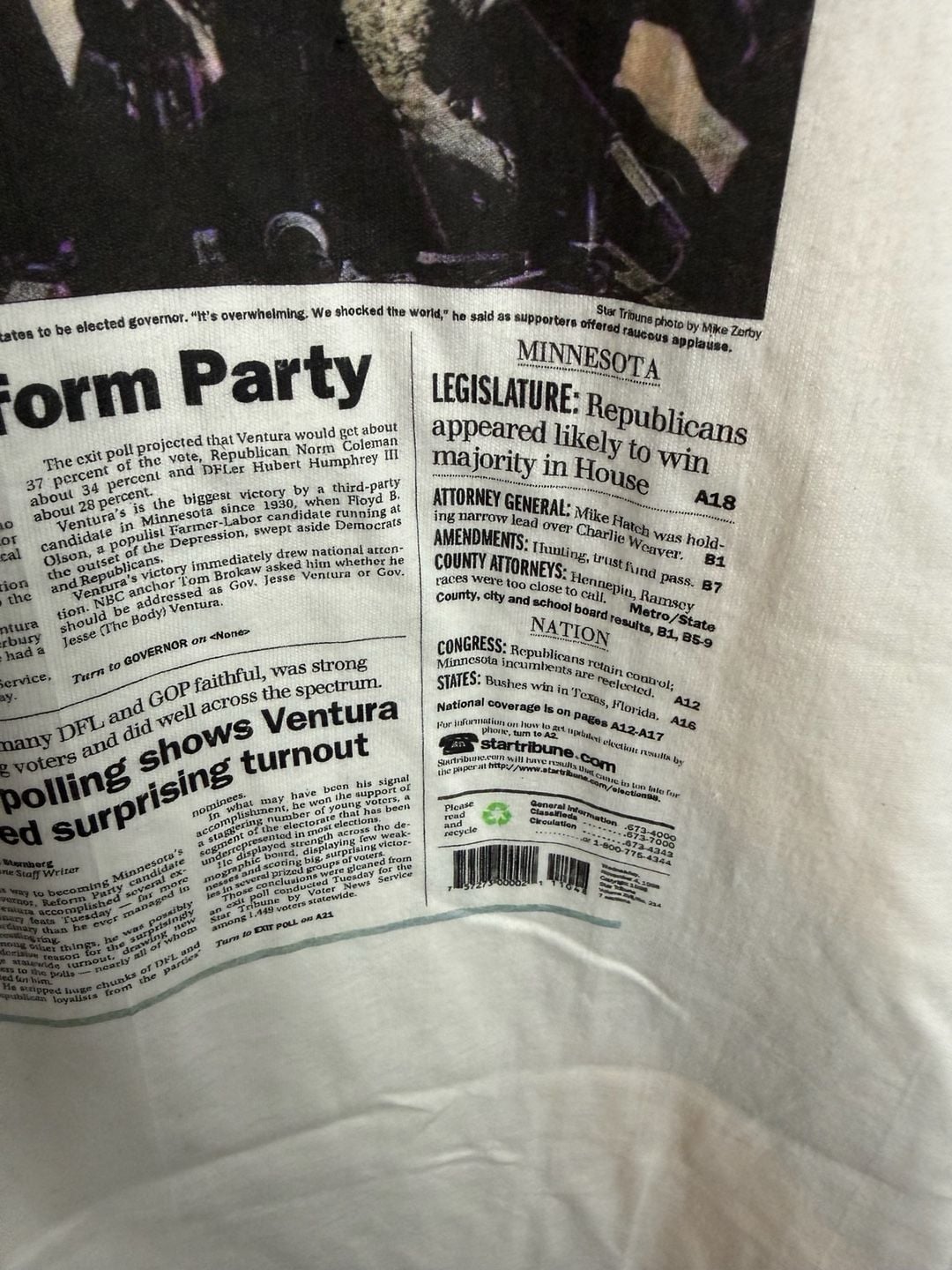 Vintage 1998 Jesse Ventura Minnesota Governor Election Star Tribune Shirt XXL 7