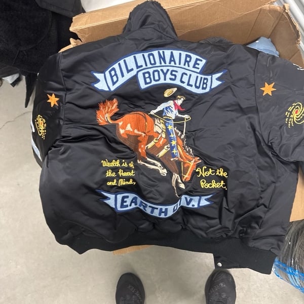 Billionaire Boys Club BBC Earth Divers Rodeo Cowboy Embroidered Bomber Jacket Black
