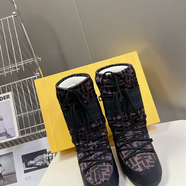 Fendi x Moon Boot Brown FF Monogram Nylon Snow Boots