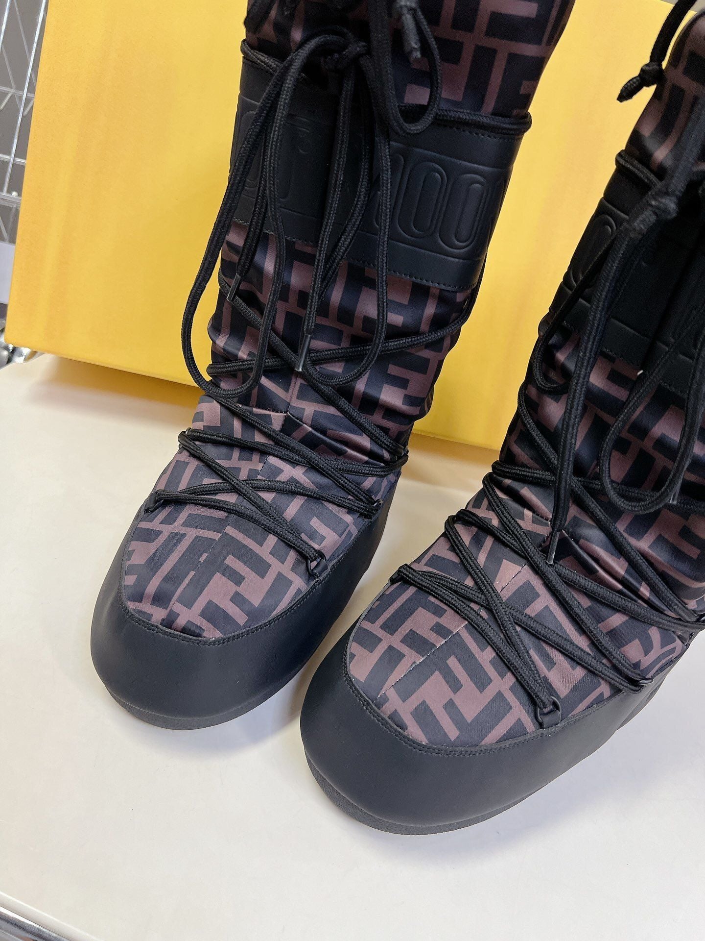 Fendi x Moon Boot Brown FF Monogram Nylon Snow Boots 8