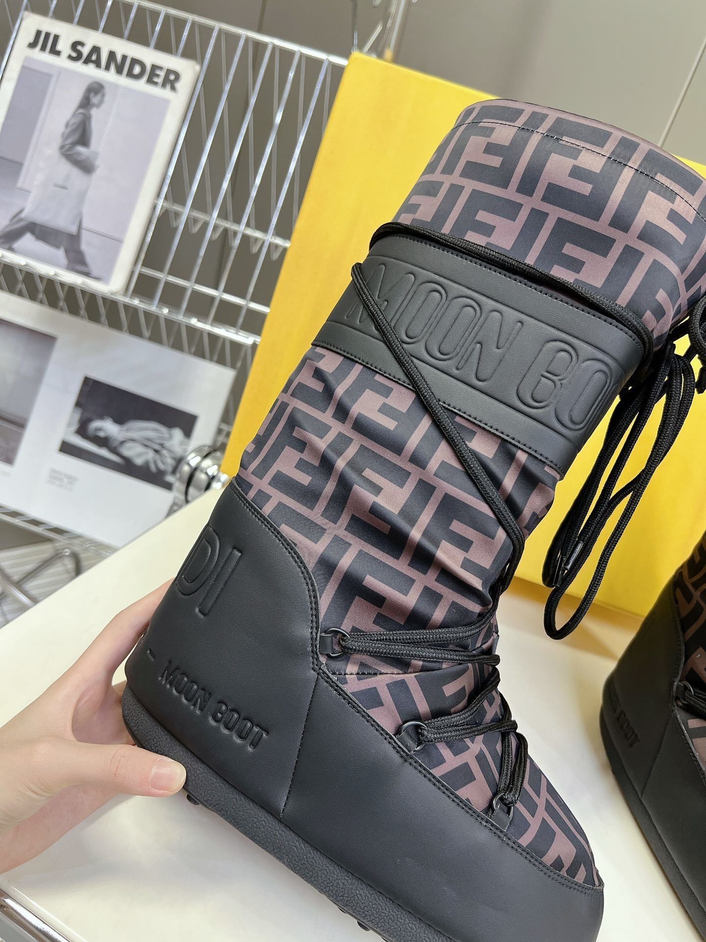 Fendi x Moon Boot Brown FF Monogram Nylon Snow Boots 9