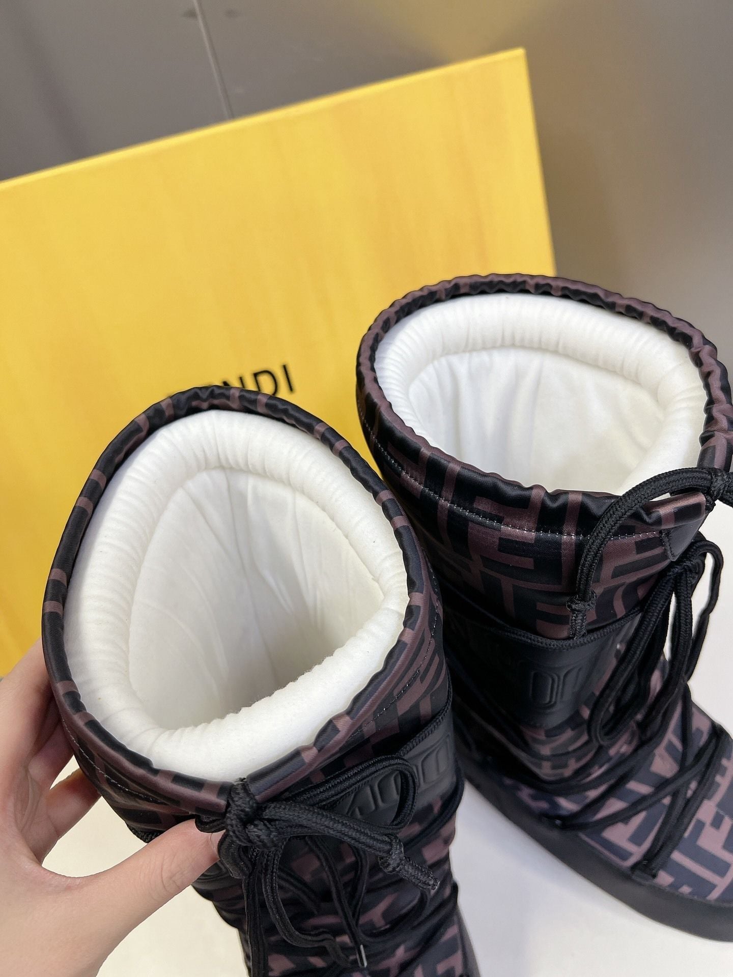 Fendi x Moon Boot Brown FF Monogram Nylon Snow Boots 10