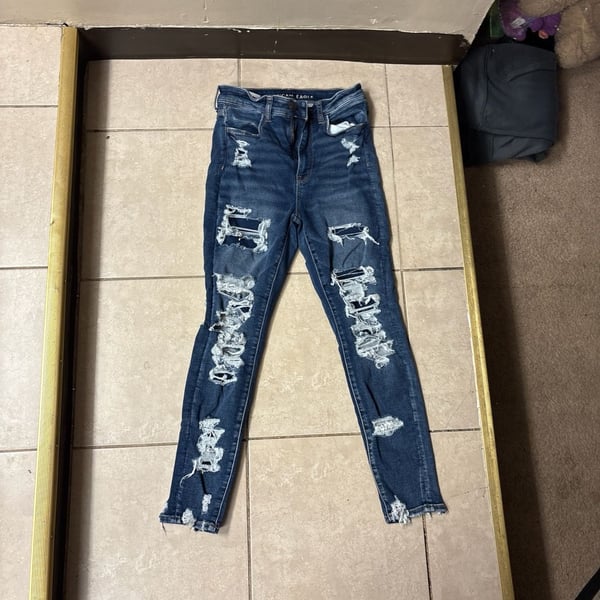 American Eagle Soft Knit Highest Rise Jegging Distressed Dark Wash Size 6 Short