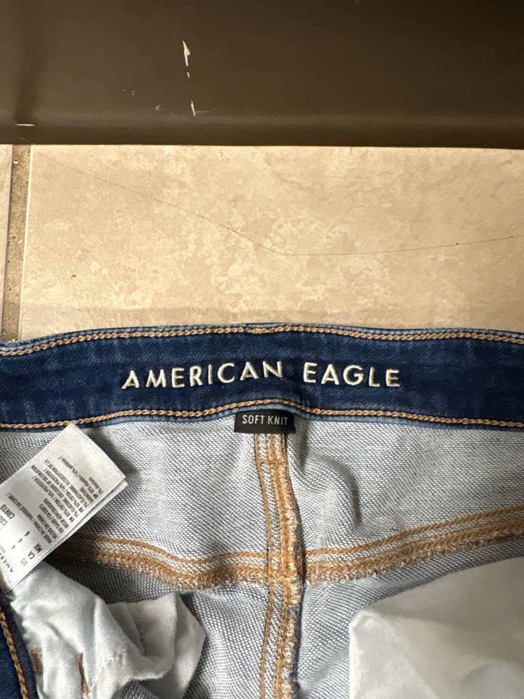 American Eagle Soft Knit Highest Rise Jegging Distressed Dark Wash Size 6 Short 4