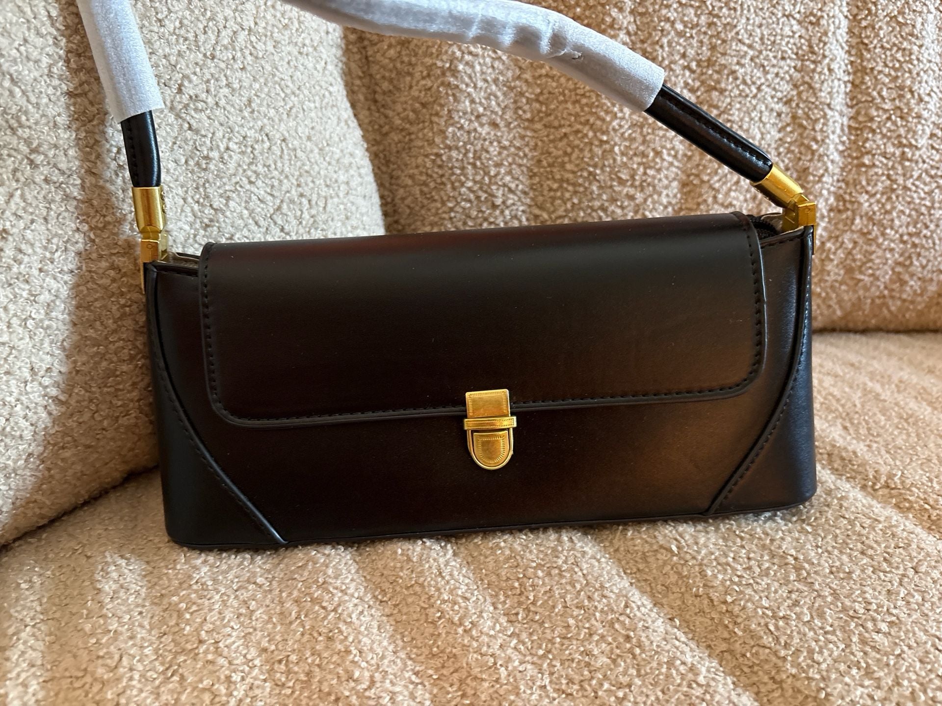 Vintage Black Faux Leather Small Shoulder Bag with Gold Hardware 2