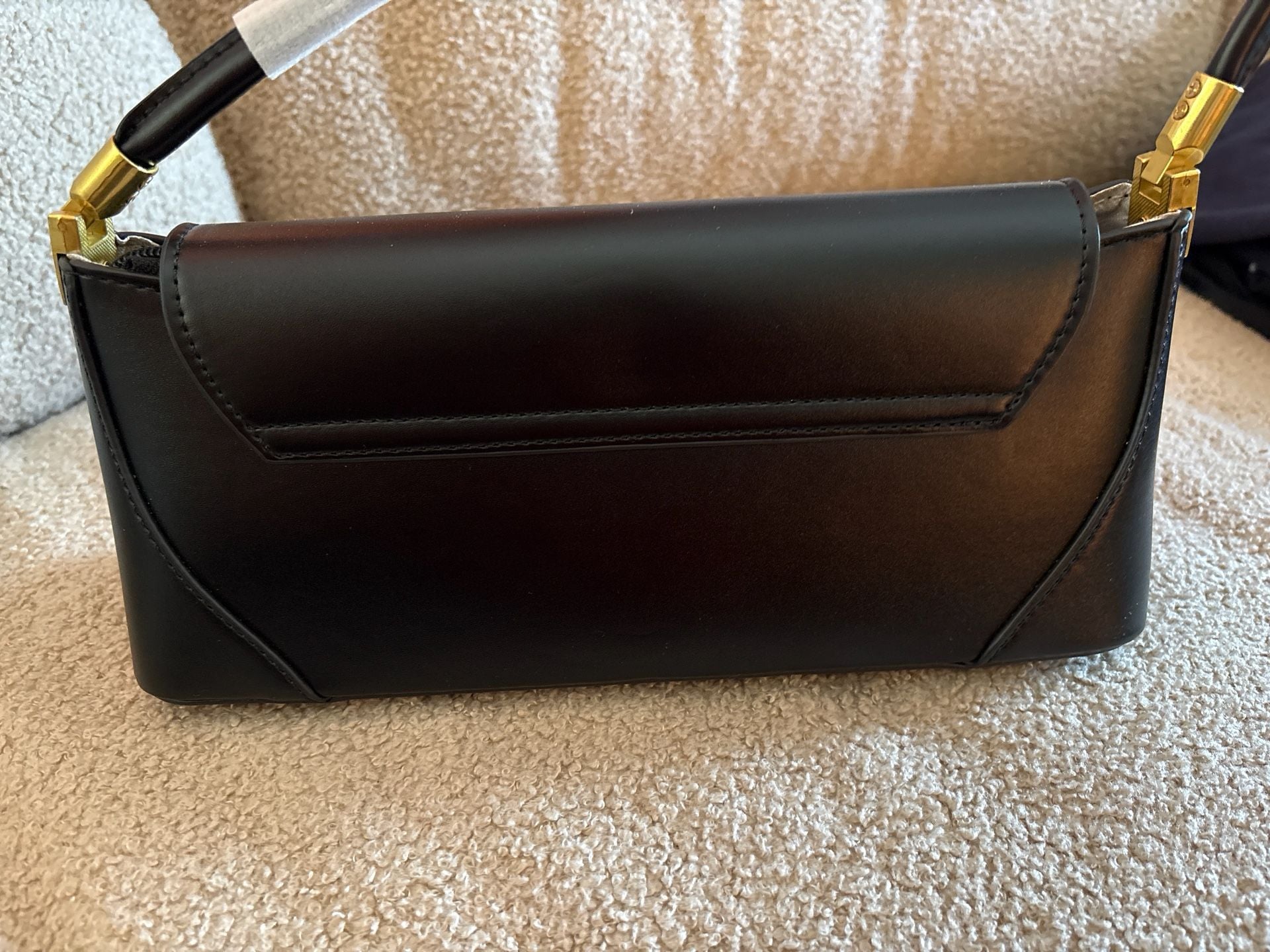 Vintage Black Faux Leather Small Shoulder Bag with Gold Hardware 4