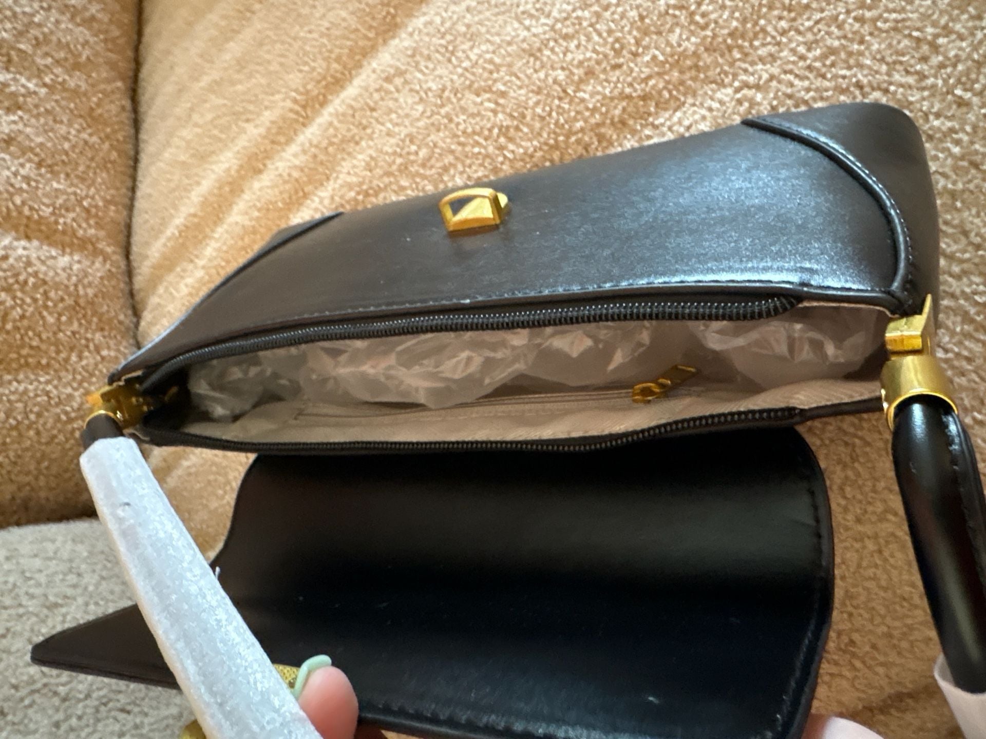 Vintage Black Faux Leather Small Shoulder Bag with Gold Hardware 5