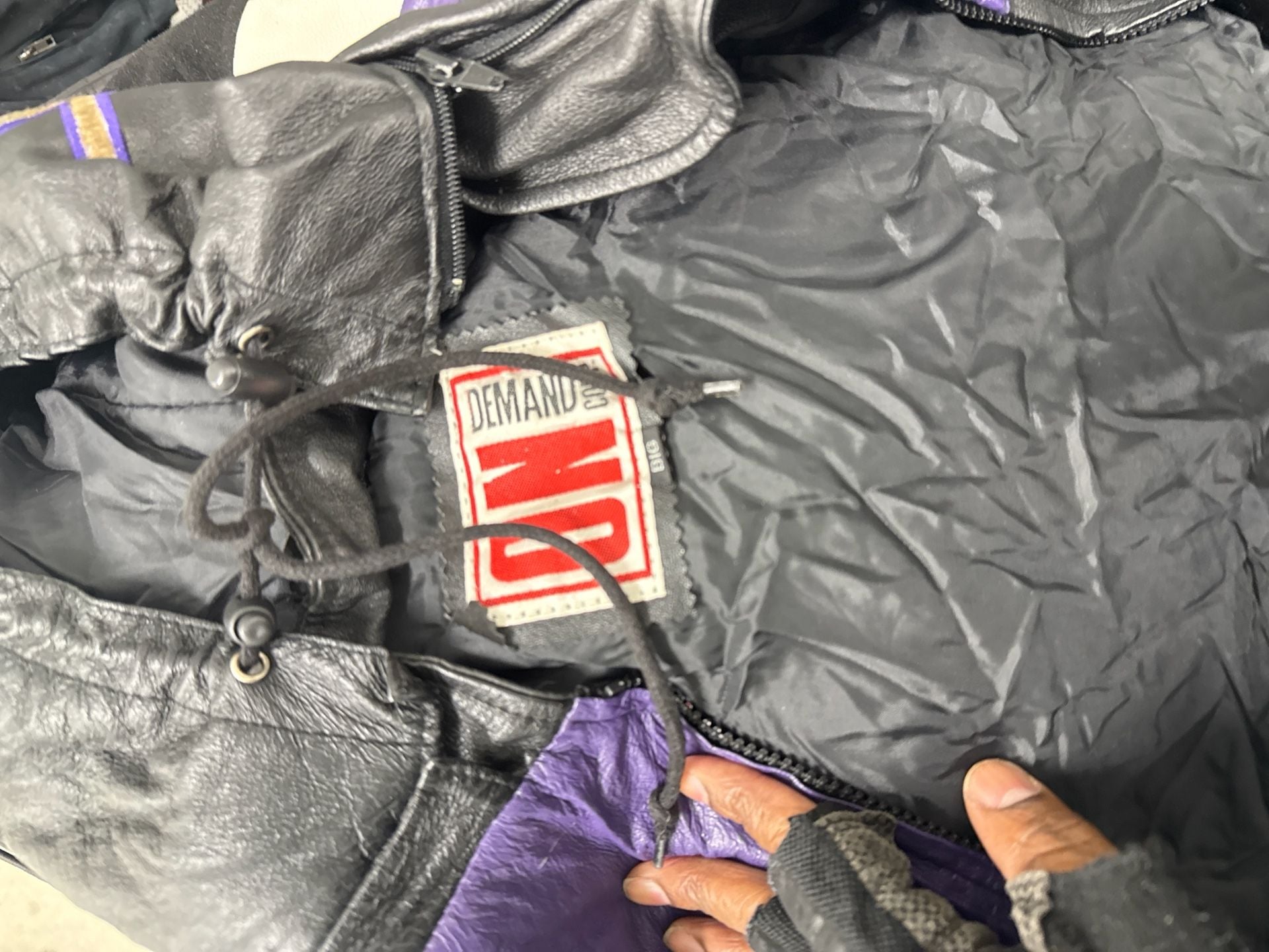 Vintage 90s Demand Co. World Peace Maker Leather Jacket Purple Black Big X 1