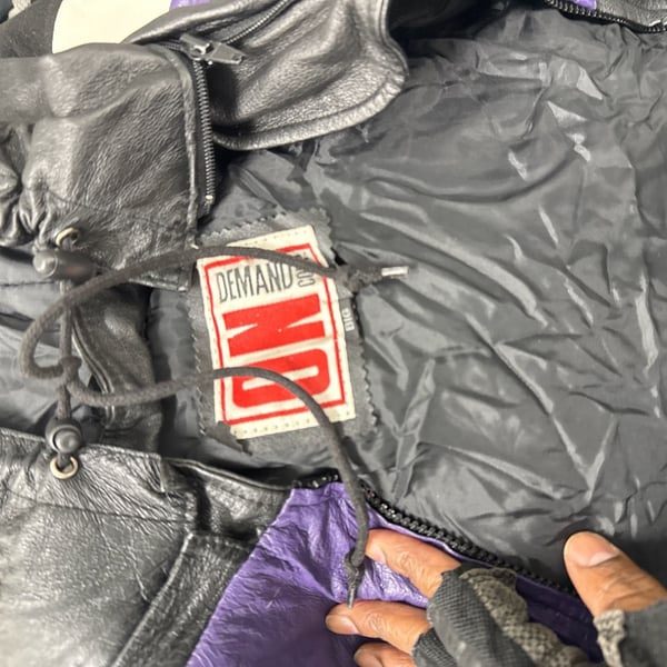 Vintage 90s Demand Co. World Peace Maker Leather Jacket Purple Black Big X
