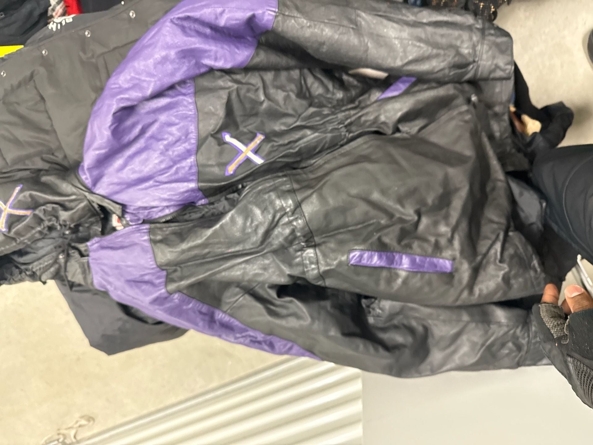Vintage 90s Demand Co. World Peace Maker Leather Jacket Purple Black Big X 3