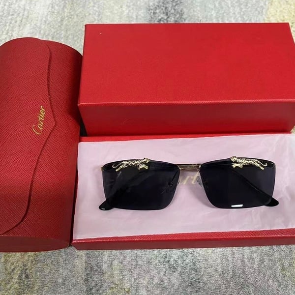 Cartier Panthere Rimless Sunglasses - Gold Panther Accents with Original Box