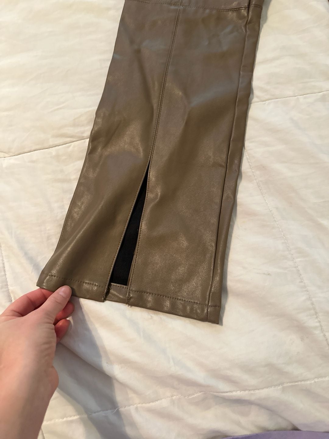 Papermoon Faux Leather Pants Womens S Brown High Rise Flare Y2K Split Hem NWT 7