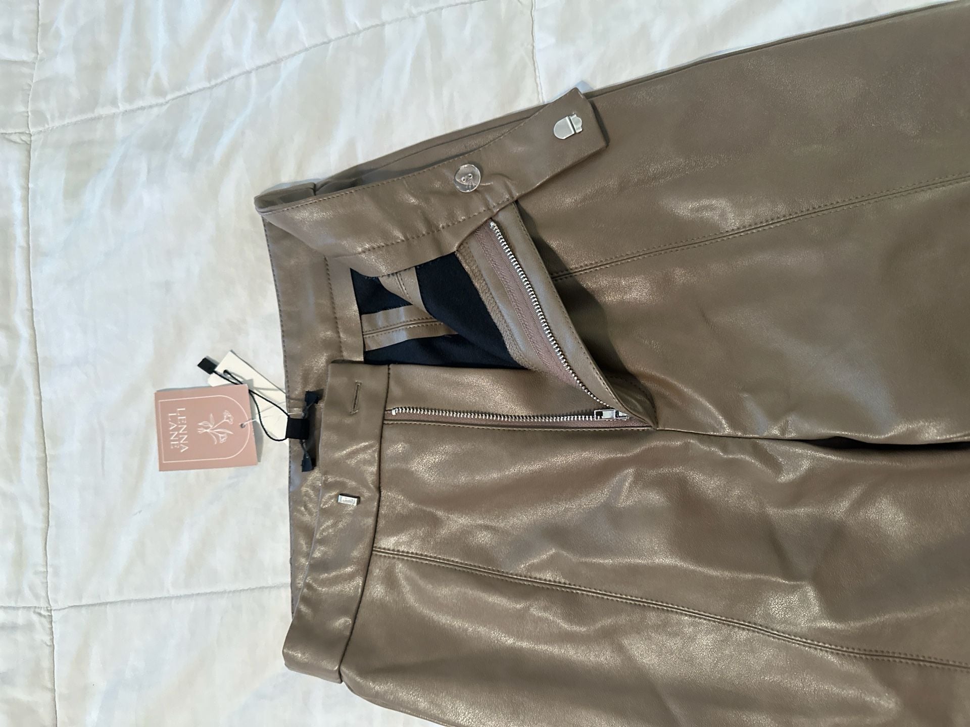 Papermoon Faux Leather Pants Womens S Brown High Rise Flare Y2K Split Hem NWT 9