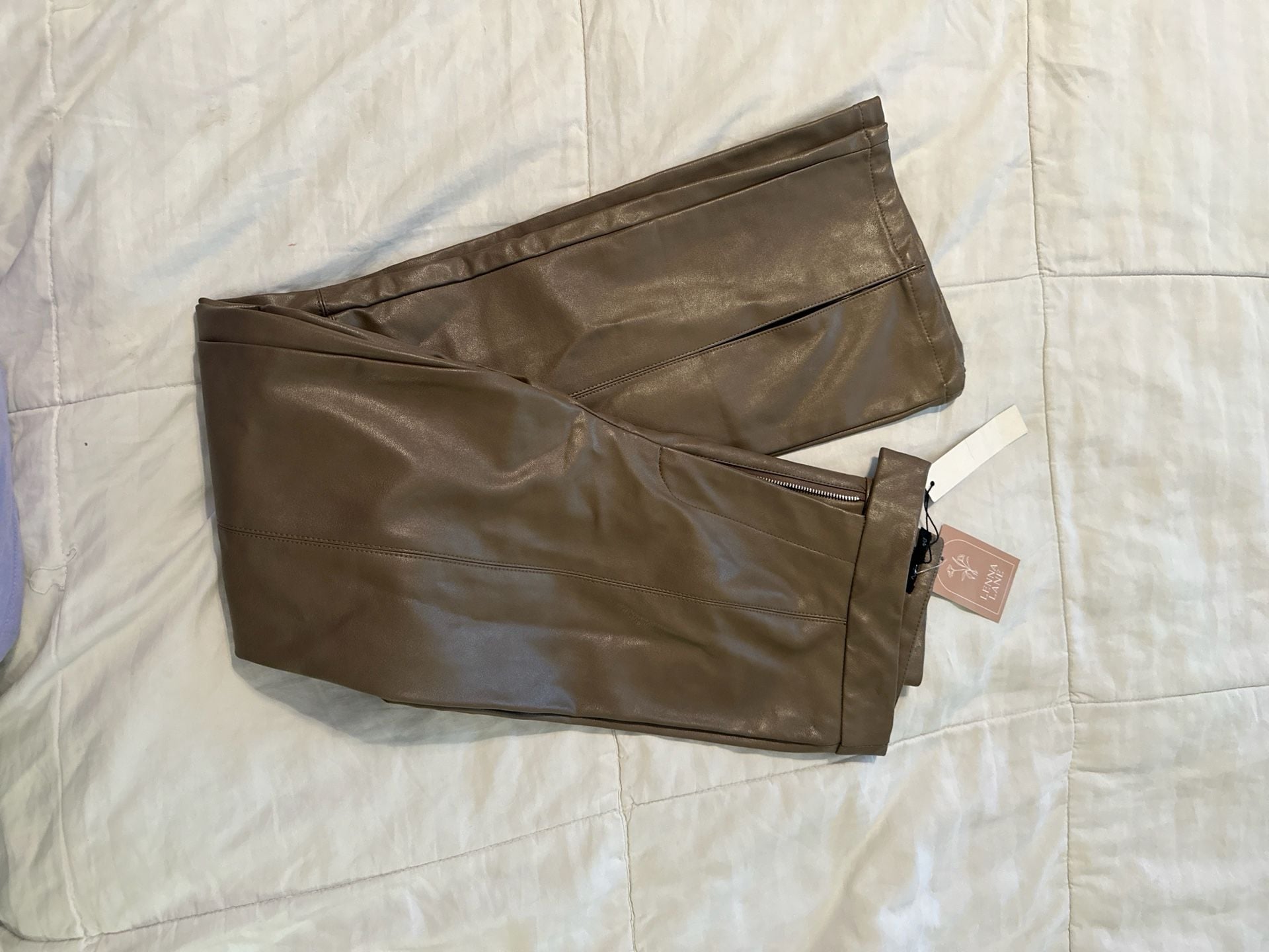 Papermoon Faux Leather Pants Womens S Brown High Rise Flare Y2K Split Hem NWT 11