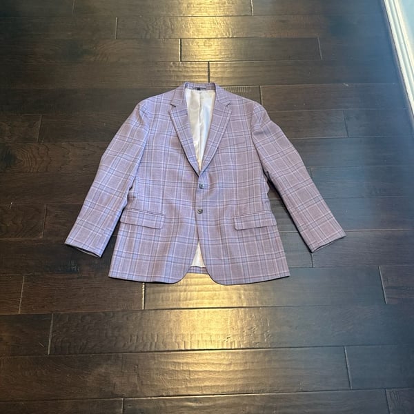 Jos. A. Bank Traveler Comfort Stretch Lavender Plaid Tailored Fit Size 42R