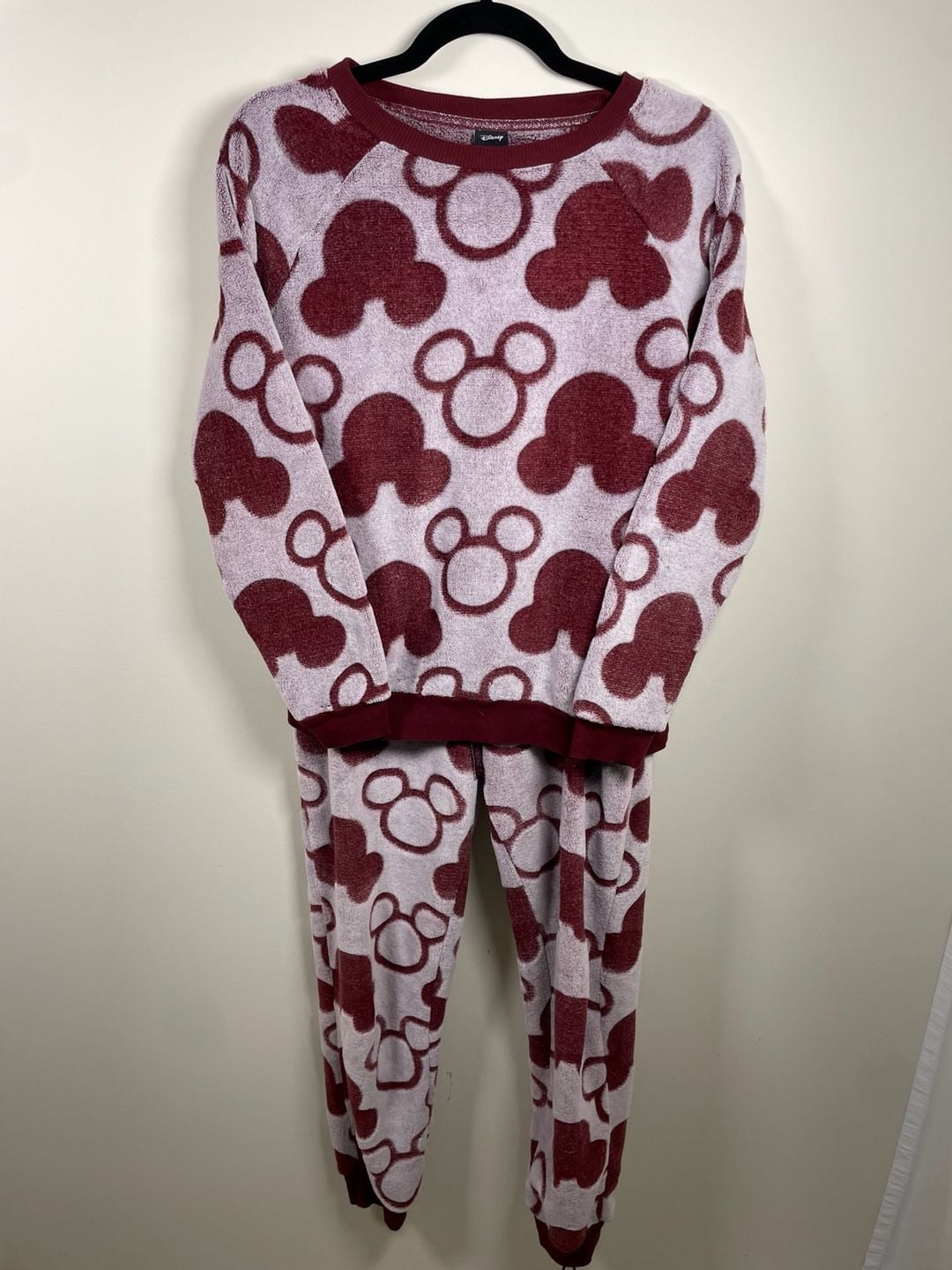 Disney Women's Mickey Mouse 2-Piece Super Soft Fleece Jogger Lounge Set Red Small 1