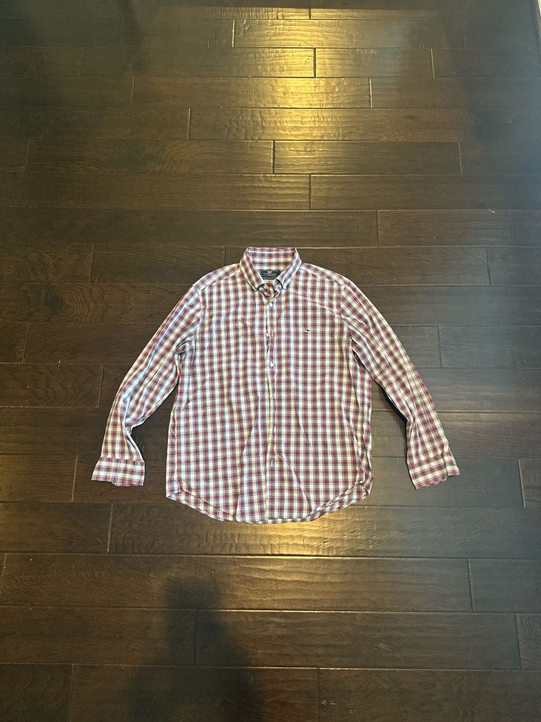 Vineyard Vines Men's Classic Fit Tucker Red Plaid Long Sleeve Size L 2