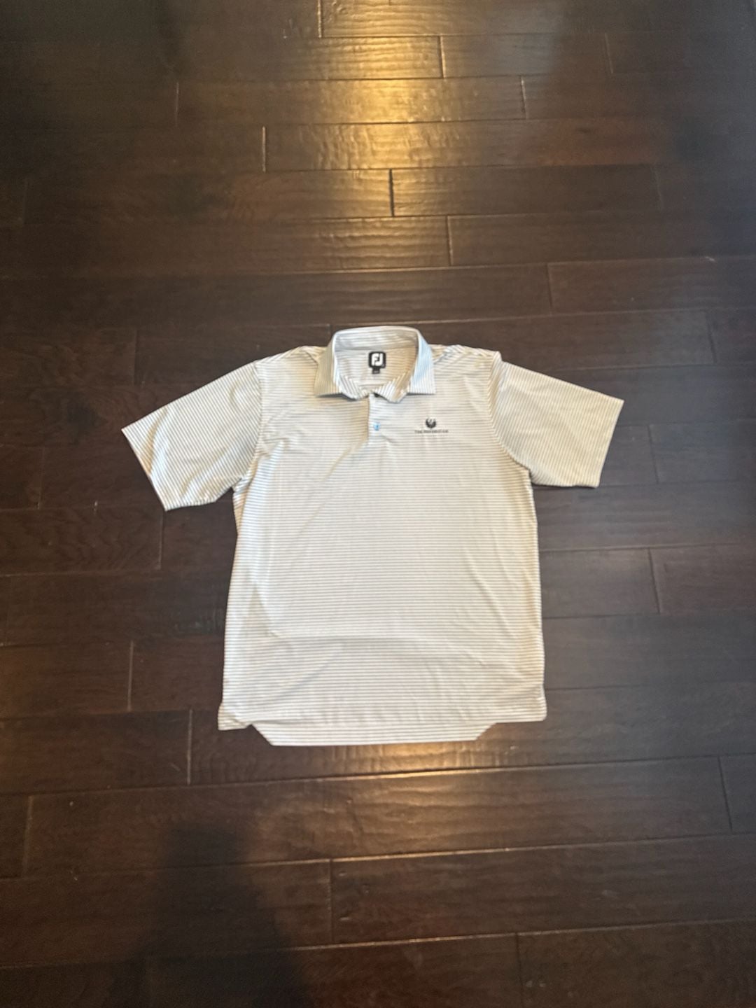 FootJoy The Phoenician Striped Golf Polo Shirt Gray/White Size L 1