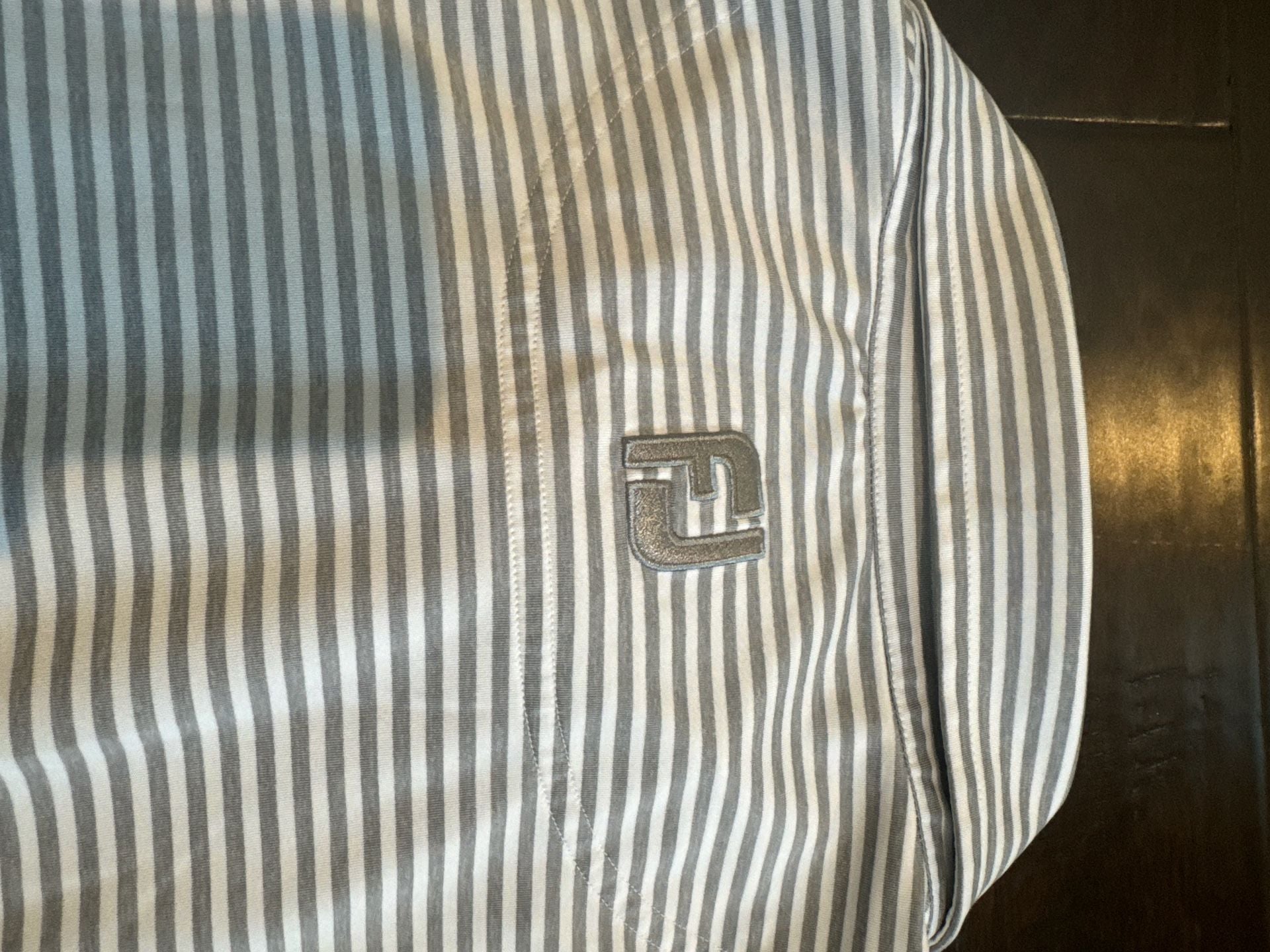 FootJoy The Phoenician Striped Golf Polo Shirt Gray/White Size L 3