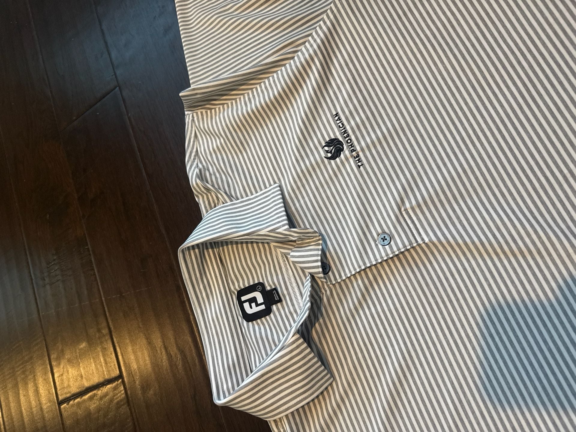 FootJoy The Phoenician Striped Golf Polo Shirt Gray/White Size L 4