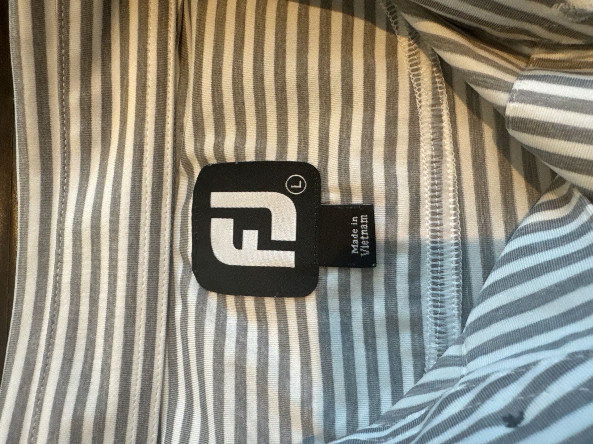 FootJoy The Phoenician Striped Golf Polo Shirt Gray/White Size L 5