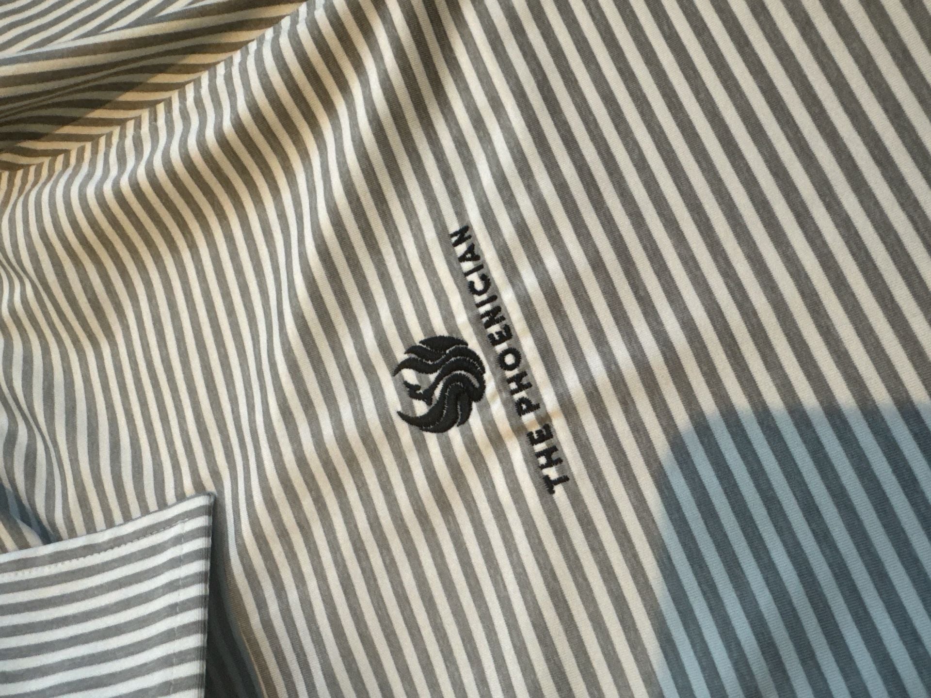 FootJoy The Phoenician Striped Golf Polo Shirt Gray/White Size L 6