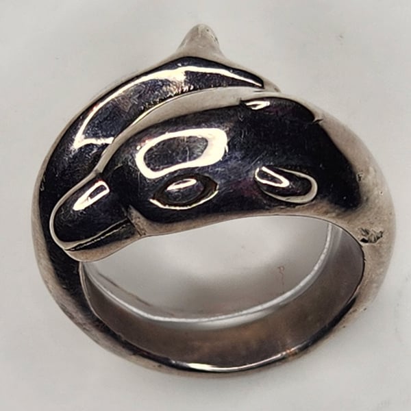 Vintage 925 Sterling Silver Dolphin Porpoise Bypass Ring Sz 7