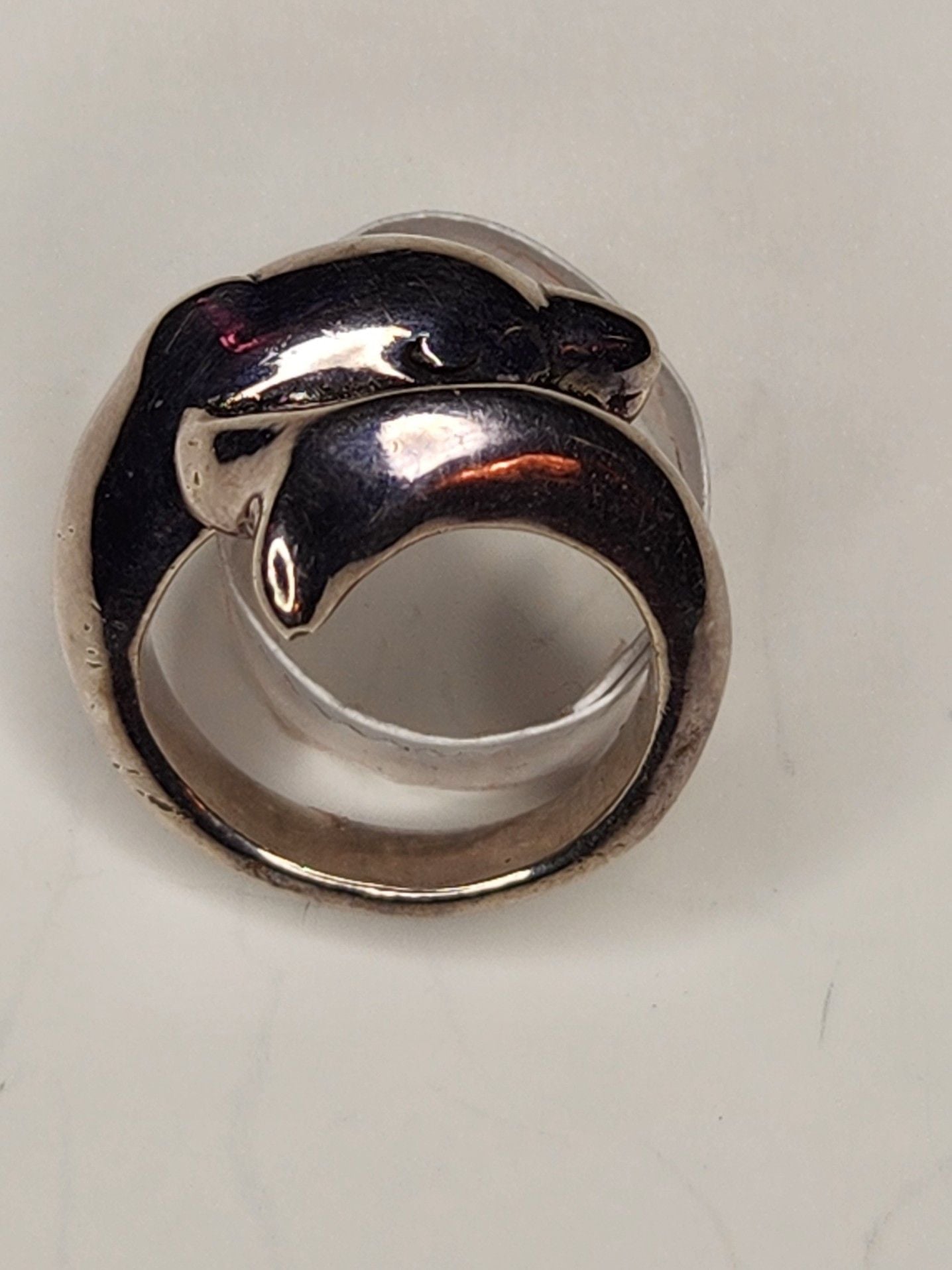 Vintage 925 Sterling Silver Dolphin Porpoise Bypass Ring Sz 7 3