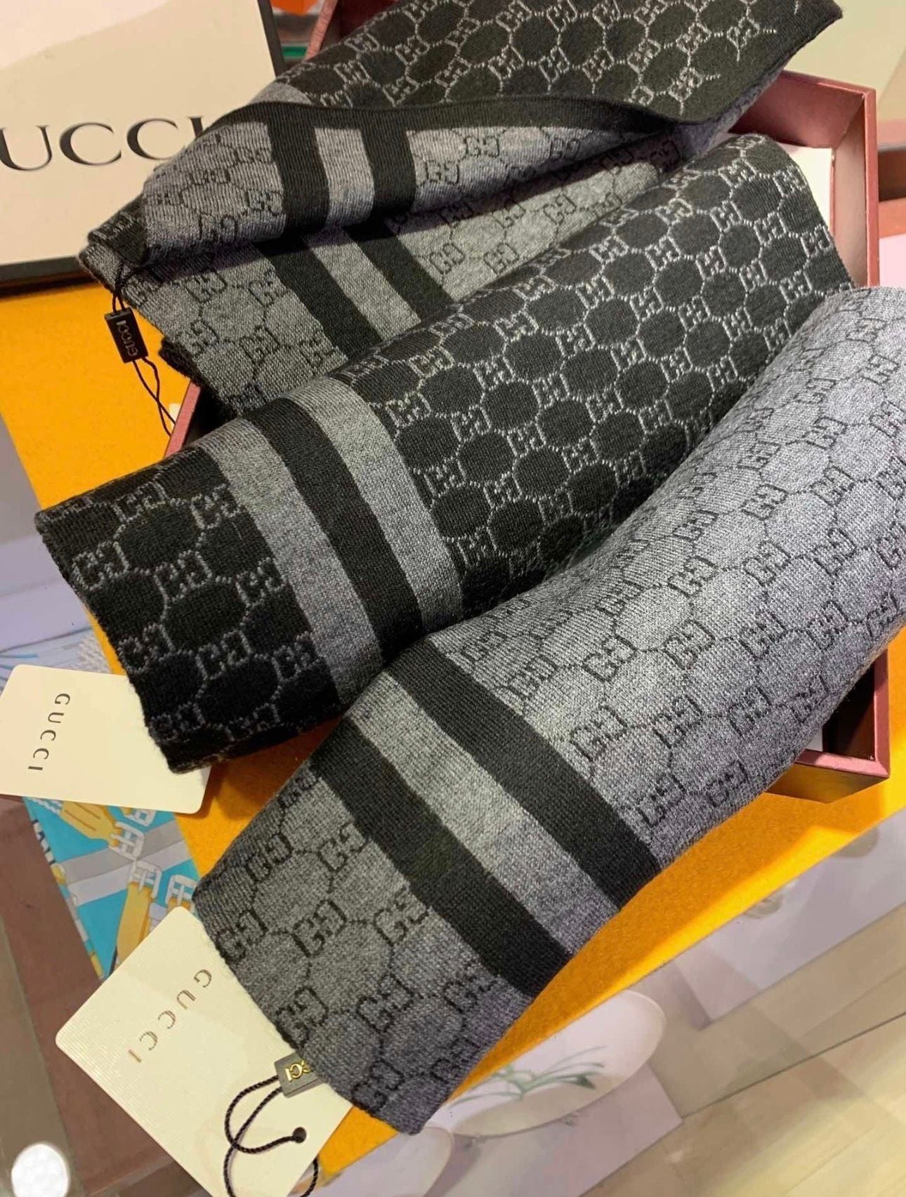 Luxury Monogram Wool Scarf ā Soft Knit, Fringed Edges w/ Box 1