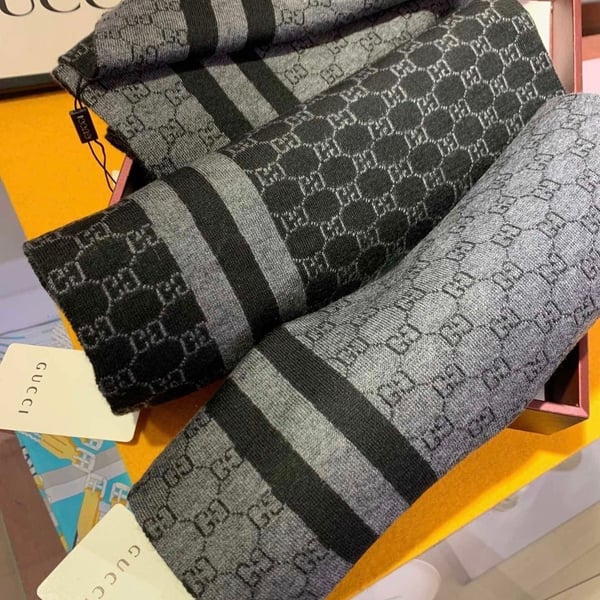 Luxury Monogram Wool Scarf — Soft Knit, Fringed Edges w/ Box