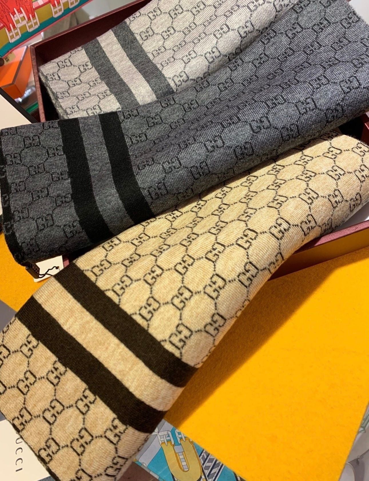 Luxury Monogram Wool Scarf ā Soft Knit, Fringed Edges w/ Box 2