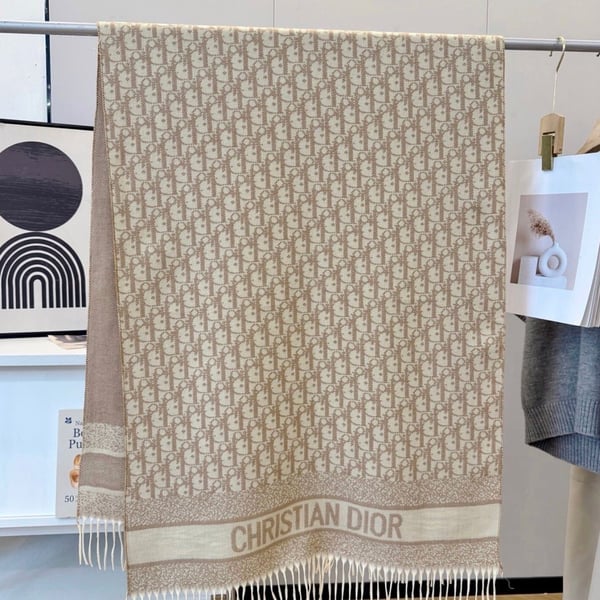 Christian Dior Oblique Monogram Scarf - Beige & Cream Designer Winter Wrap