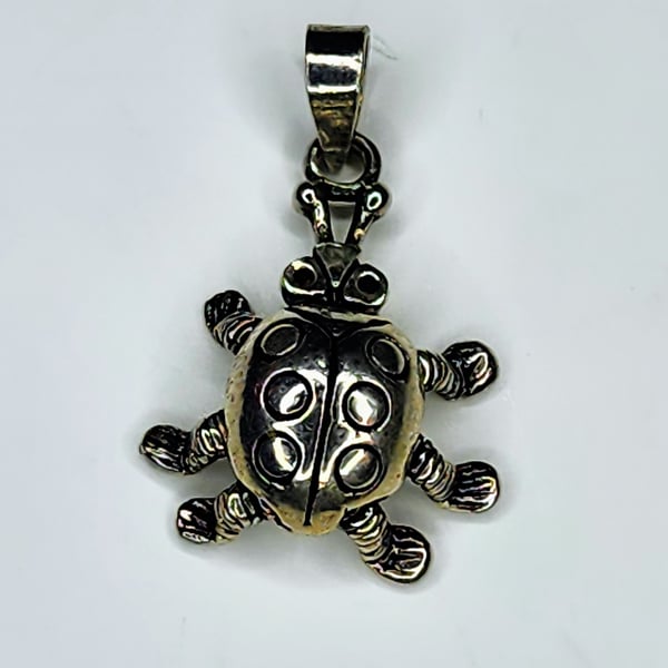 Solid 925 Sterling Silver Movable Ladybug Pendant Charm
