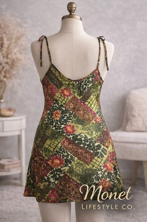 Monet Lifestyle Co. Vintage Style Patchwork Print Cowl Neck Mini night gown 2