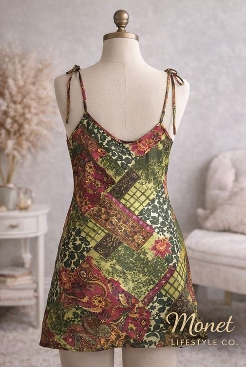 Monet Lifestyle Co. Vintage Style Patchwork Print Cowl Neck Mini night gown 3