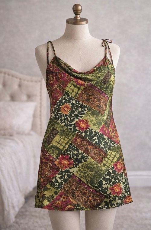 Monet Lifestyle Co. Vintage Style Patchwork Print Cowl Neck Mini night gown 4
