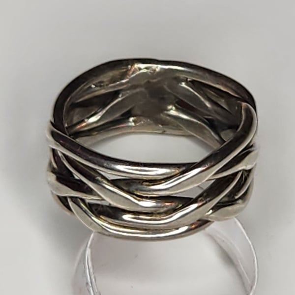 Vintage 925 Sterling Silver Woven Braided Wide Band Ring